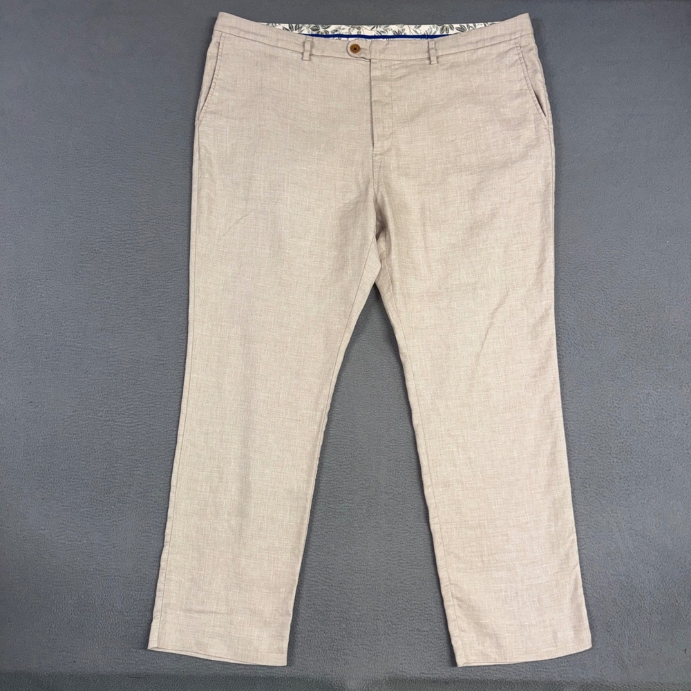 Tommy Bahama Pants Mens 44x32 Beige Coolmax Flat Front Trousers Linen Blend